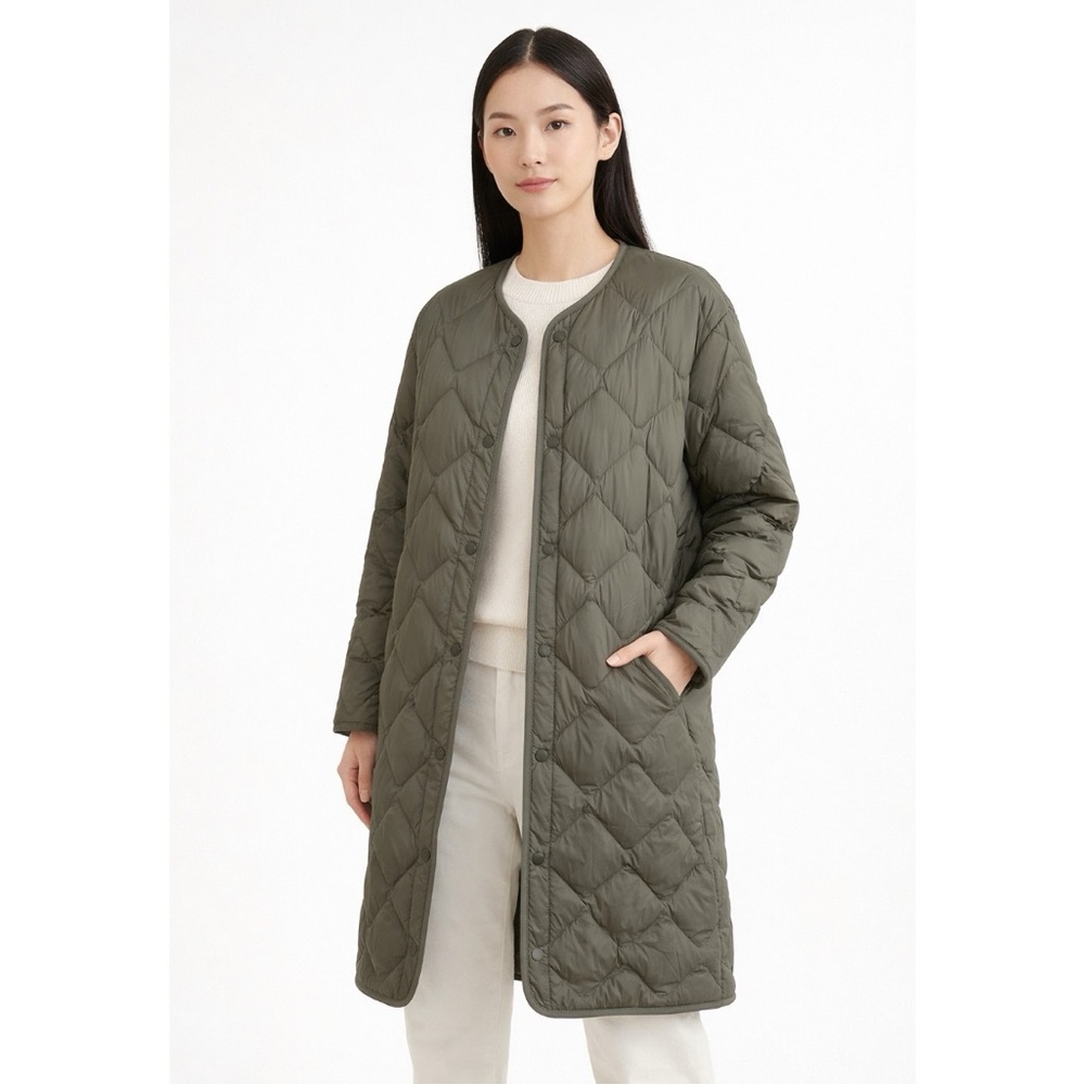 Uniqlo Ultra Light Down Relaxed Coat Olive XS Longline Quilted Jacket